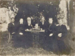(left to right) William Howe, Martha "Mattie" Howe Bovell, J. Cassidy, Marshall Howe, Louisa Ellen Howe Tucker and Elizabeth "Lizzie" Howe Cassidy